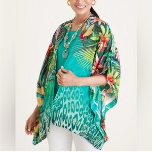 Chico’s tropical leopard print kimono duster, L/XL
